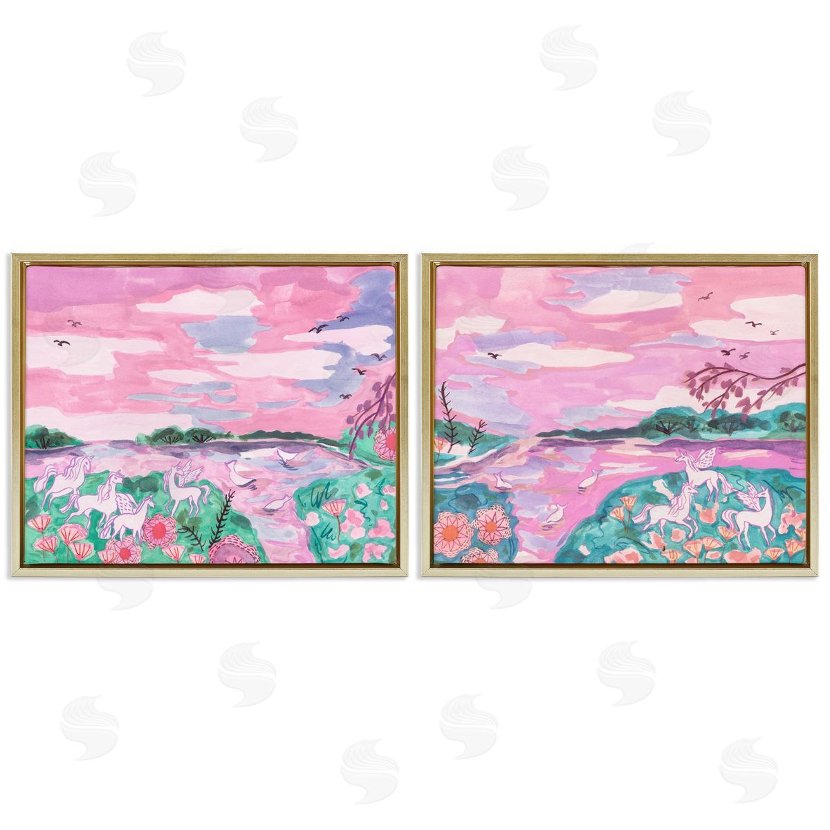 Unicorn Nature Whimsy Gold Floating Frame Canvas Wall Art, Home Decor by Melissa Wang