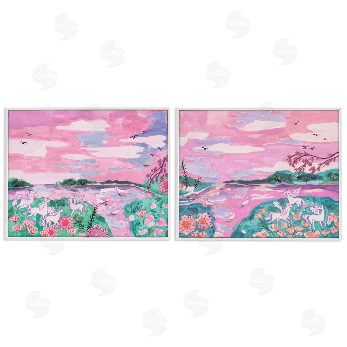 Unicorn Nature Whimsy White Frame Print Wall Art, Home Decor by Melissa Wang