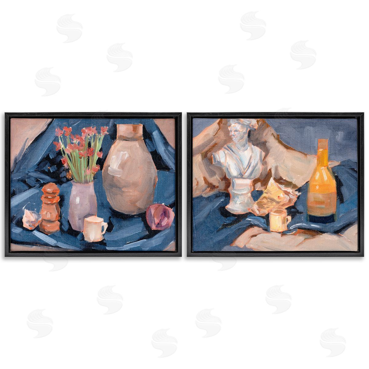 Traditional Still Life on Drapery Black Floating Frame Canvas Wall Art, Home Decor by Melissa Wang