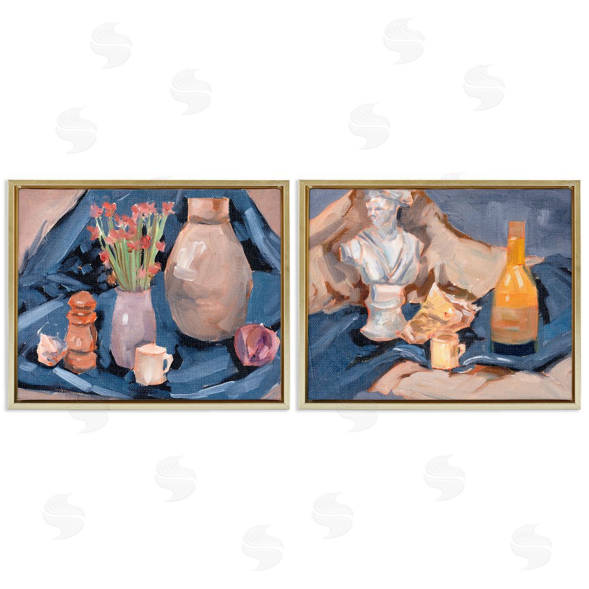 Traditional Still Life on Drapery Gold Floating Frame Canvas Wall Art, Home Decor by Melissa Wang