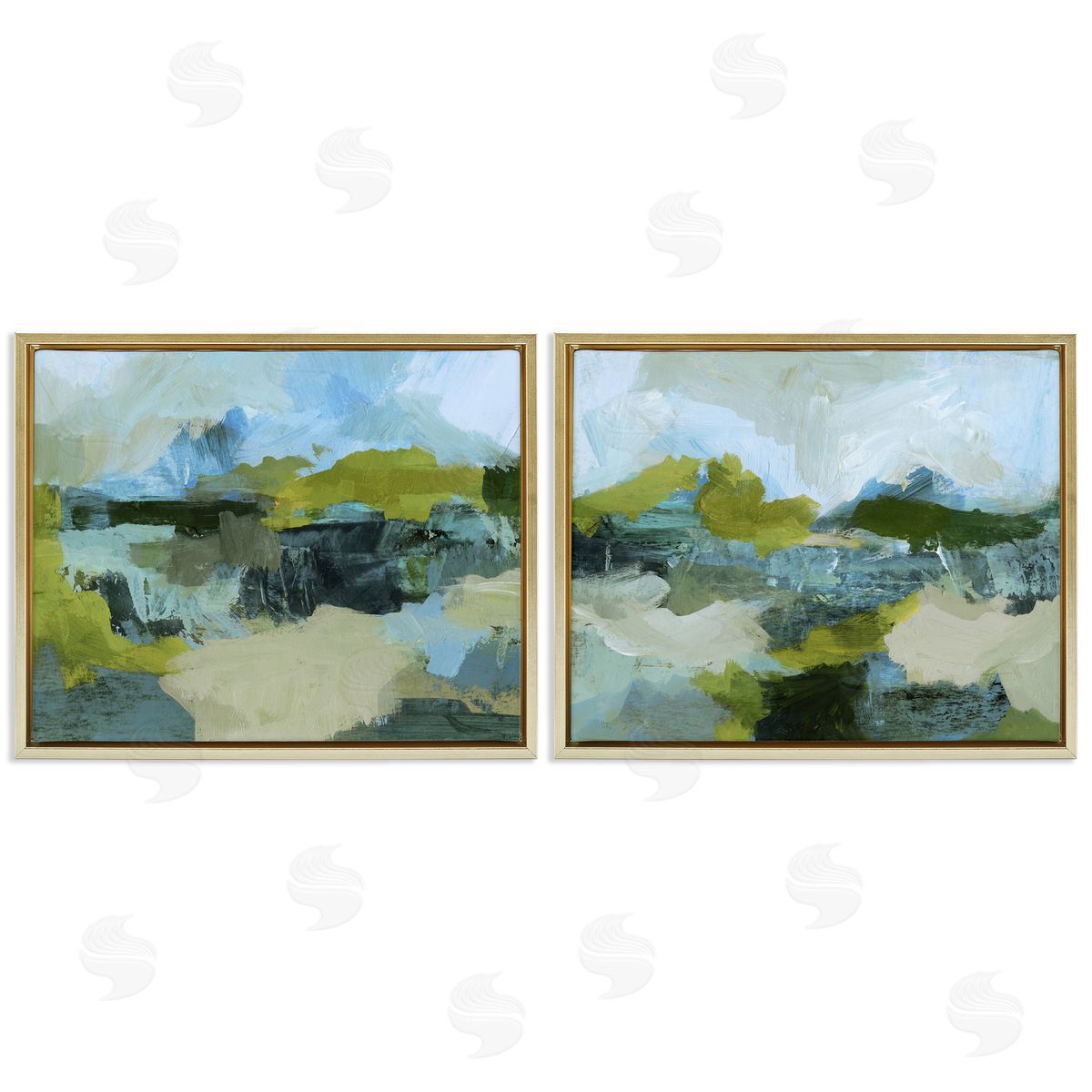 Abstraction with Green Details Gold Floating Frame Canvas Wall Art, Home Decor by Victoria Barnes