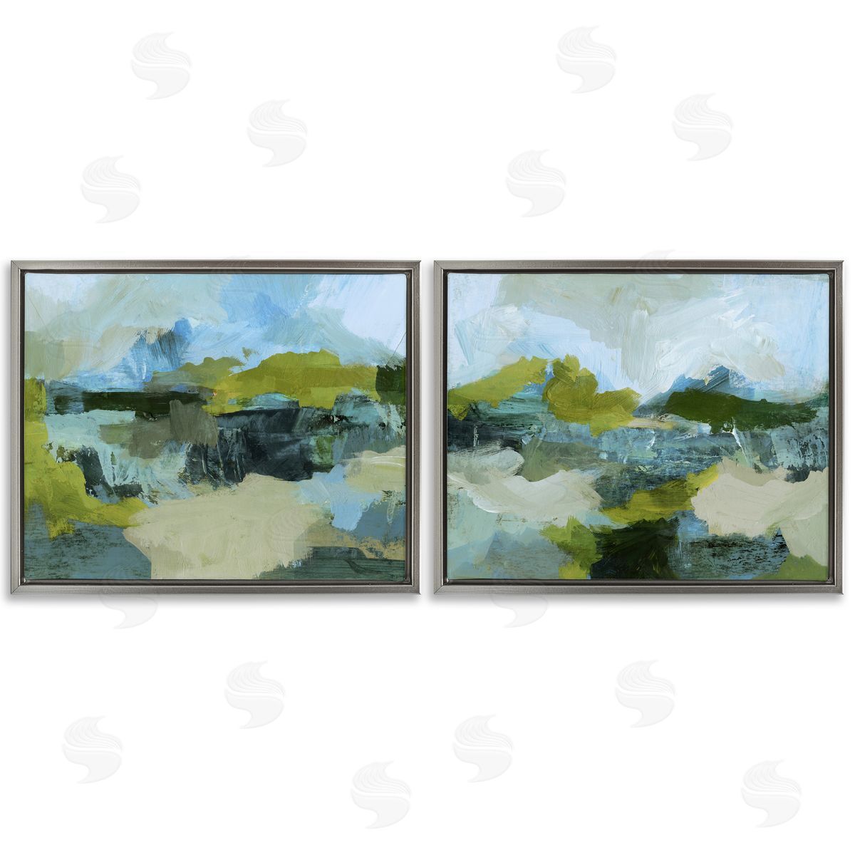 Abstraction with Green Details Grey Floating Frame Canvas Wall Art, Home Decor by Victoria Barnes