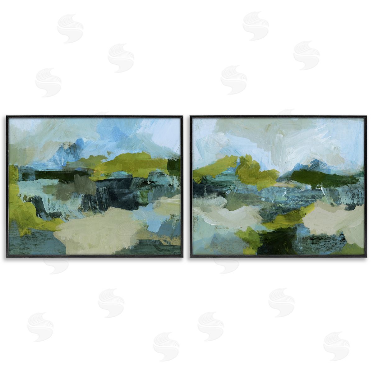 Abstraction with Green Details Black Frame Print Wall Art, Home Decor by Victoria Barnes