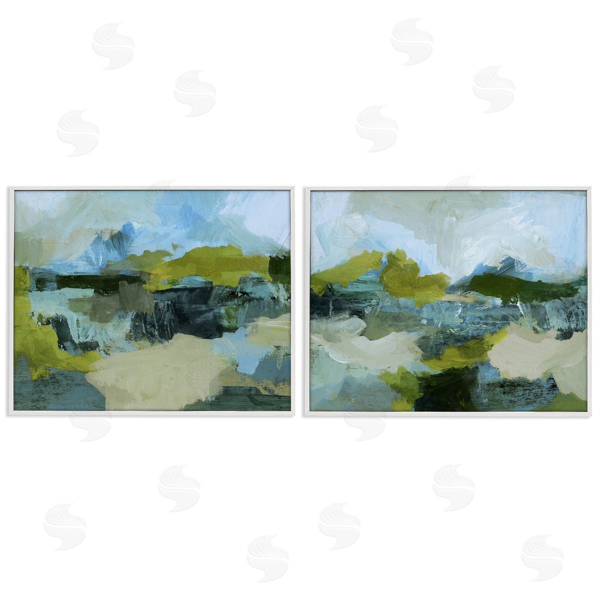 Abstraction with Green Details White Frame Print Wall Art, Home Decor by Victoria Barnes