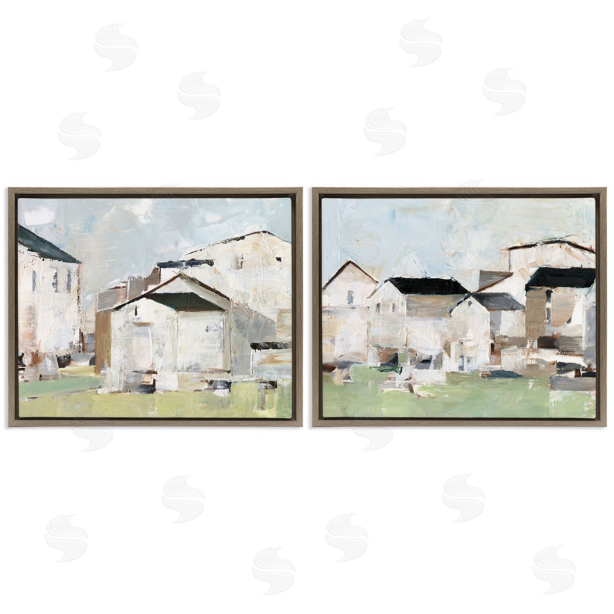 Cluster of Houses View Brown Floating Frame Canvas Wall Art, Home Decor by Ethan Harper