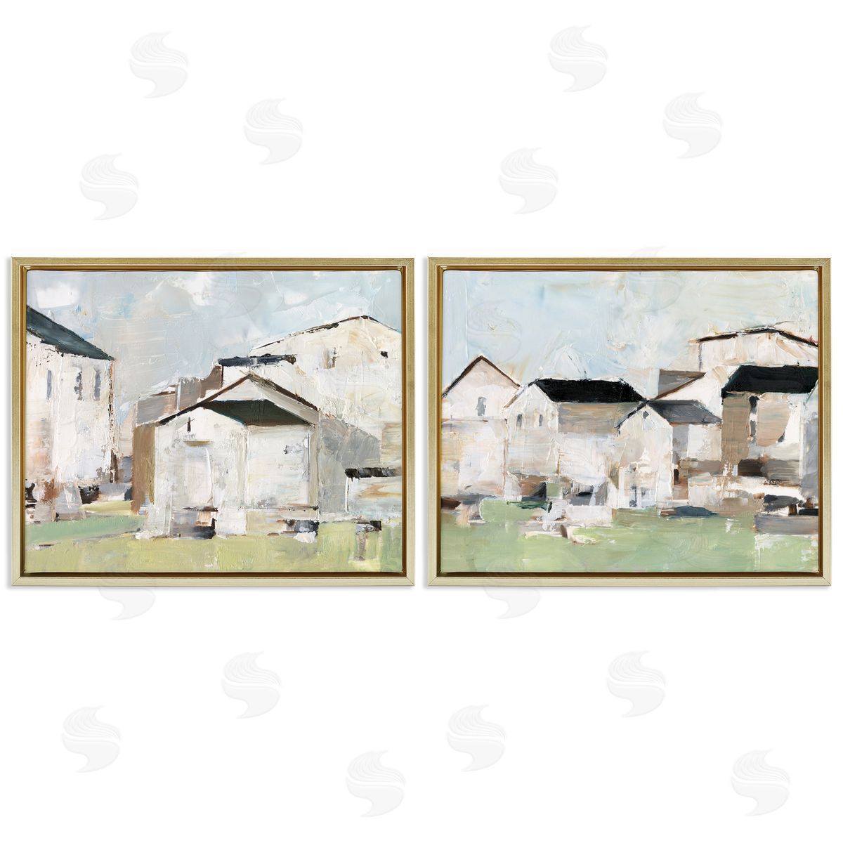 Cluster of Houses View Gold Floating Frame Canvas Wall Art, Home Decor by Ethan Harper