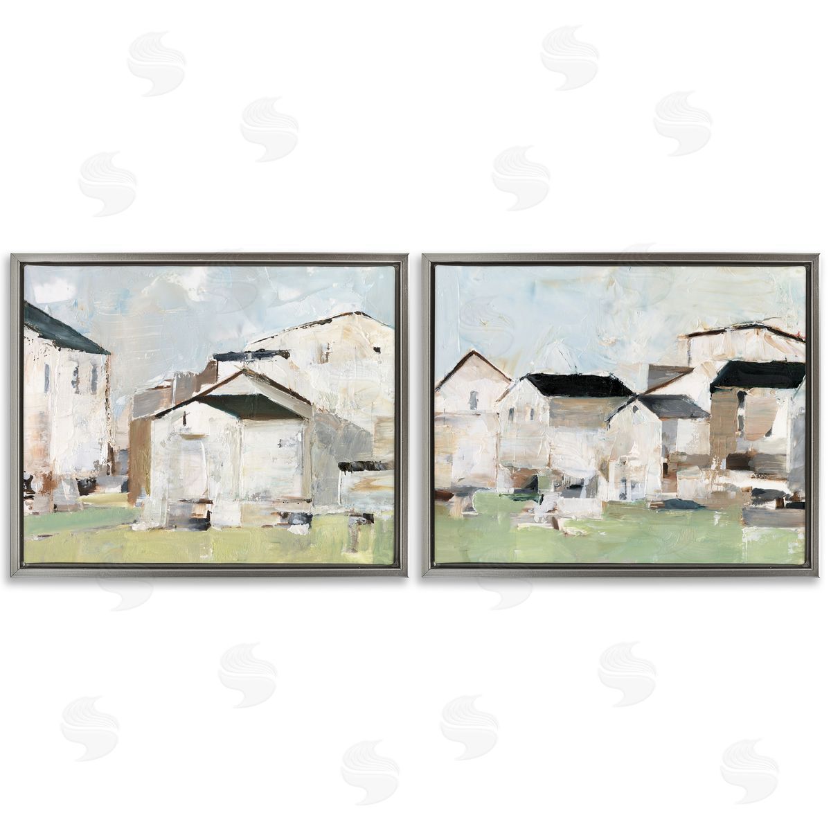 Cluster of Houses View Grey Floating Frame Canvas Wall Art, Home Decor by Ethan Harper