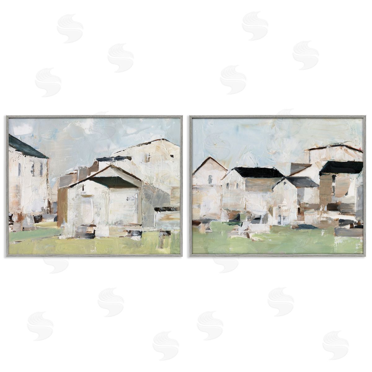 Cluster of Houses View Grey Frame Print Wall Art, Home Decor by Ethan Harper