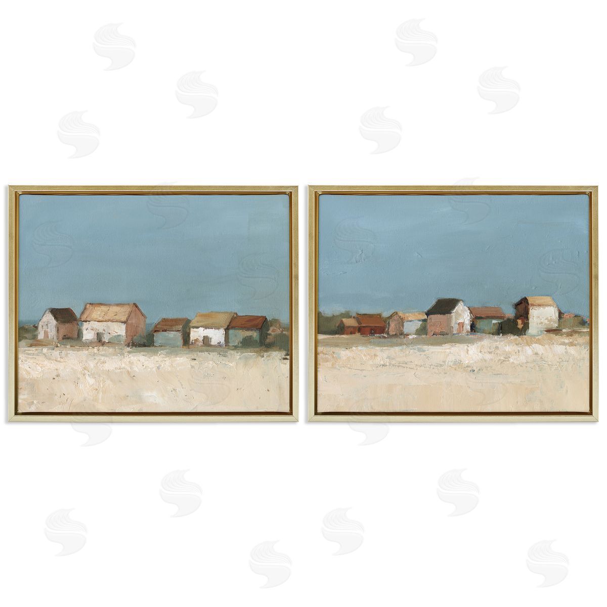 Country Houses in Distance Gold Floating Frame Canvas Wall Art, Home Decor by Ethan Harper