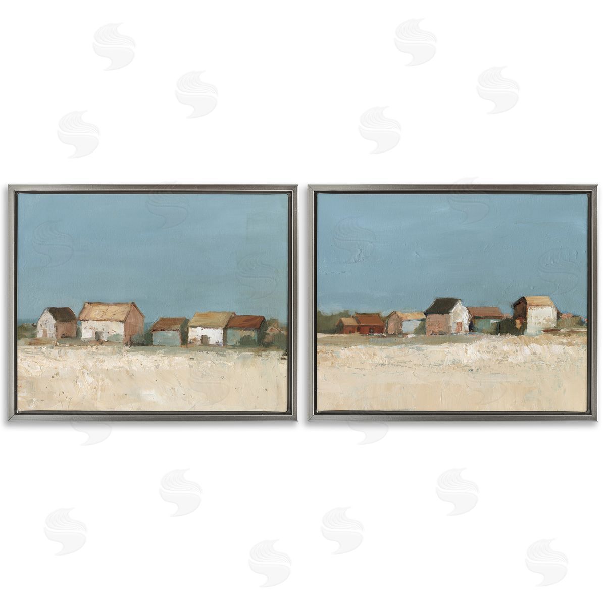 Country Houses in Distance Grey Floating Frame Canvas Wall Art, Home Decor by Ethan Harper