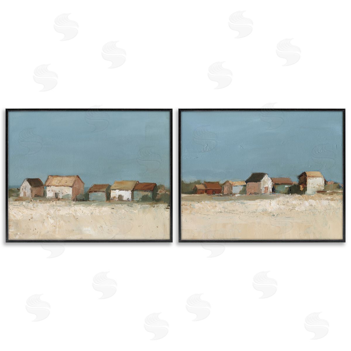 Country Houses in Distance Black Frame Print Wall Art, Home Decor by Ethan Harper