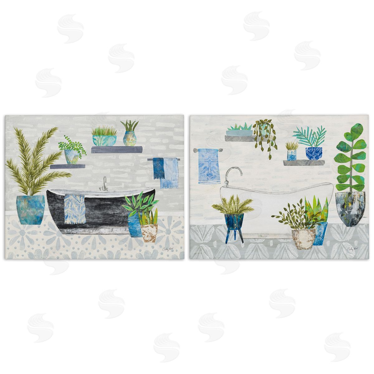 Charming Botanical Bathroom Canvas Wall Art, Home Decor by Courtney Prahl
