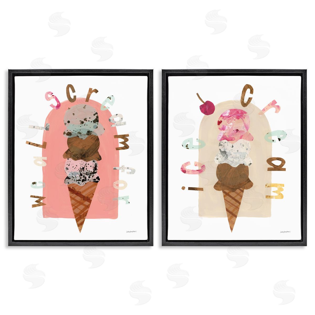 Bright Pastels Ice Cream Black Floating Frame Canvas Wall Art, Home Decor by Haley Knighten