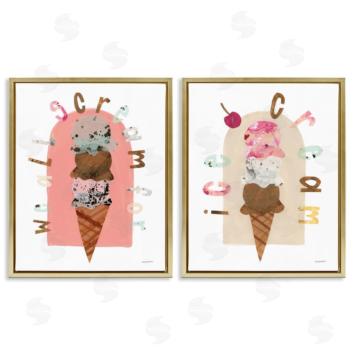 Bright Pastels Ice Cream Gold Floating Frame Canvas Wall Art, Home Decor by Haley Knighten