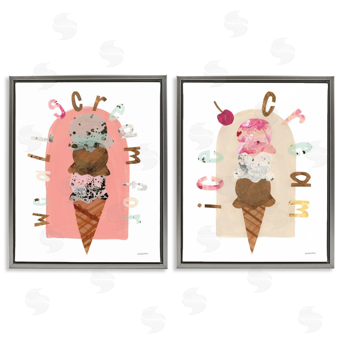 Bright Pastels Ice Cream Grey Floating Frame Canvas Wall Art, Home Decor by Haley Knighten
