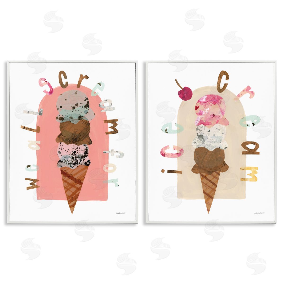 Bright Pastels Ice Cream White Frame Print Wall Art, Home Decor by Haley Knighten