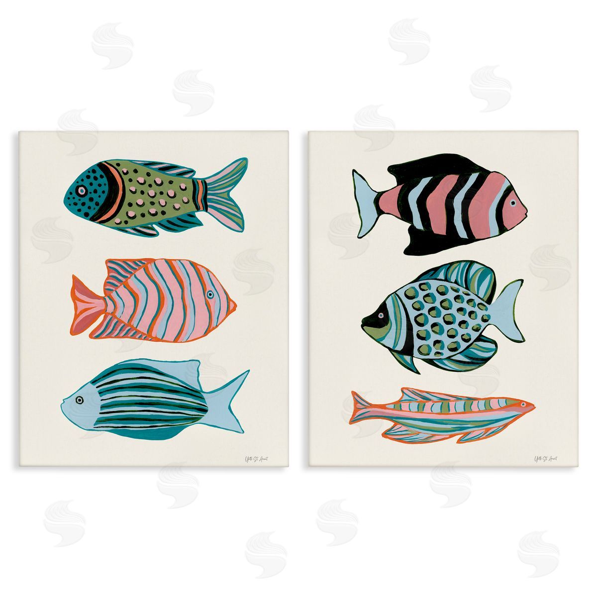 Tropical Pastels Fish Canvas Wall Art, Home Decor by Yvette St. Amant