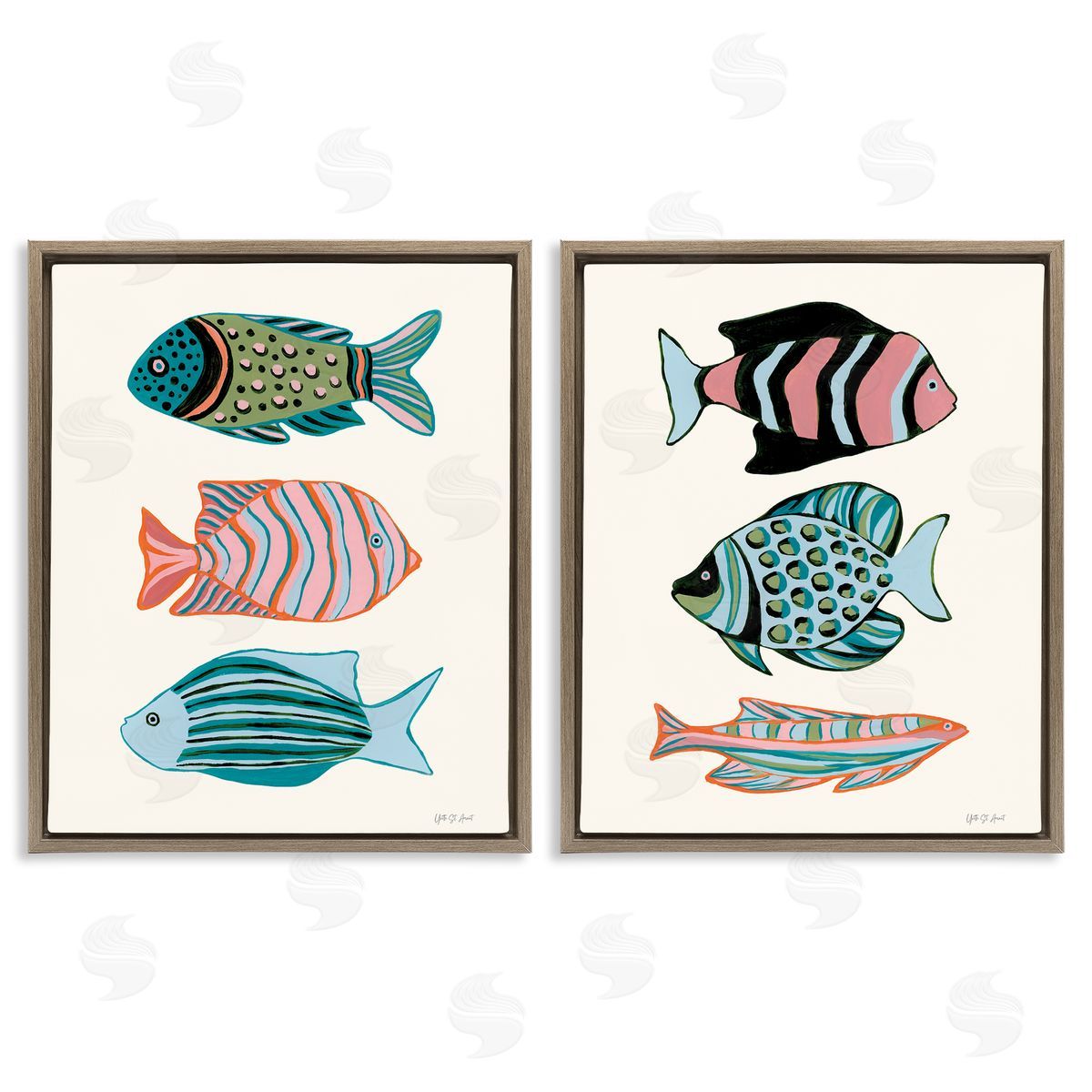 Tropical Pastels Fish Brown Floating Frame Canvas Wall Art, Home Decor by Yvette St. Amant