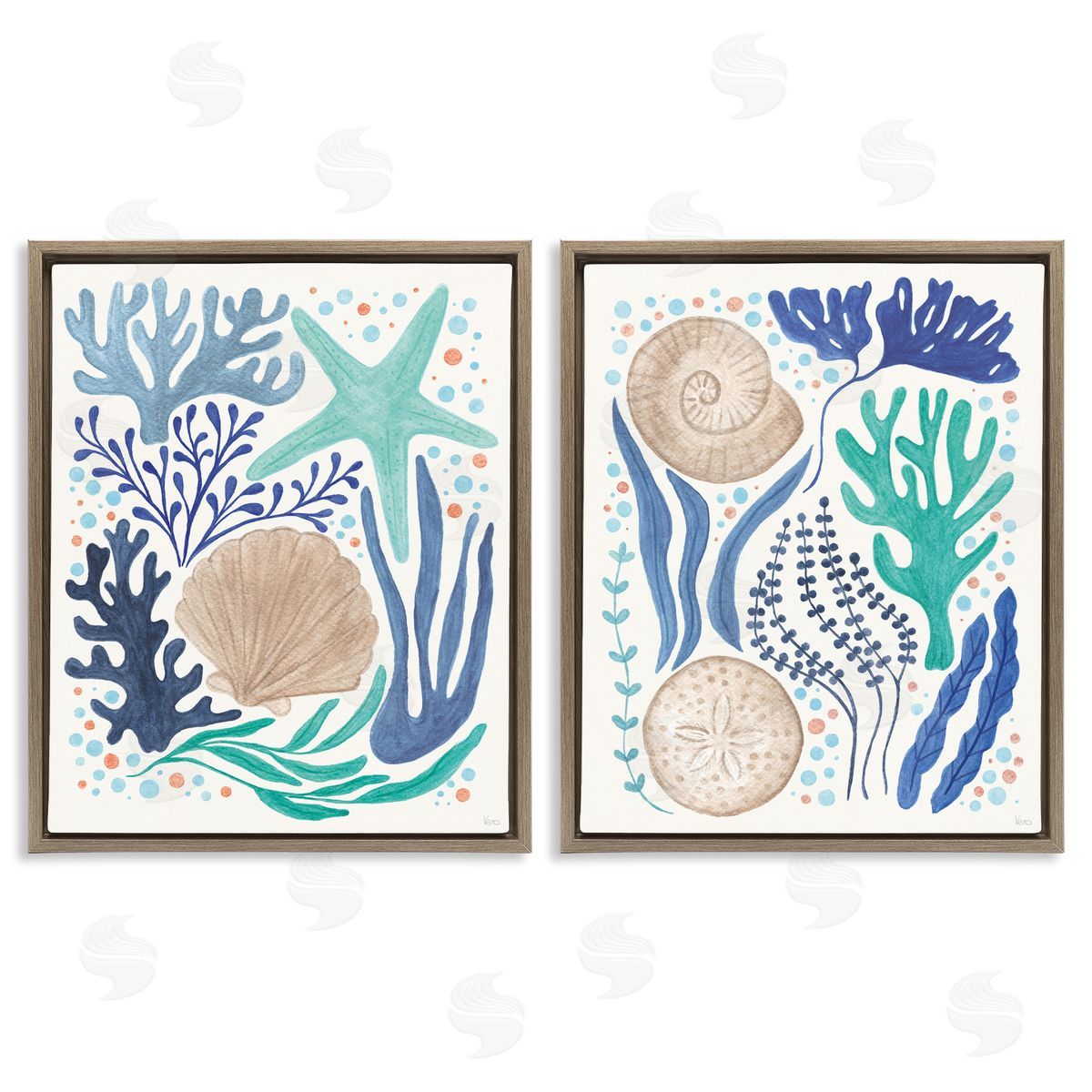 Coastal Currents Sea Life Brown Floating Frame Canvas Wall Art, Home Decor by Veronique Charron