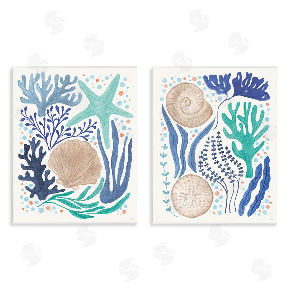 Coastal Currents Sea Life Wood Plaque Wall Art, Home Decor by Veronique Charron