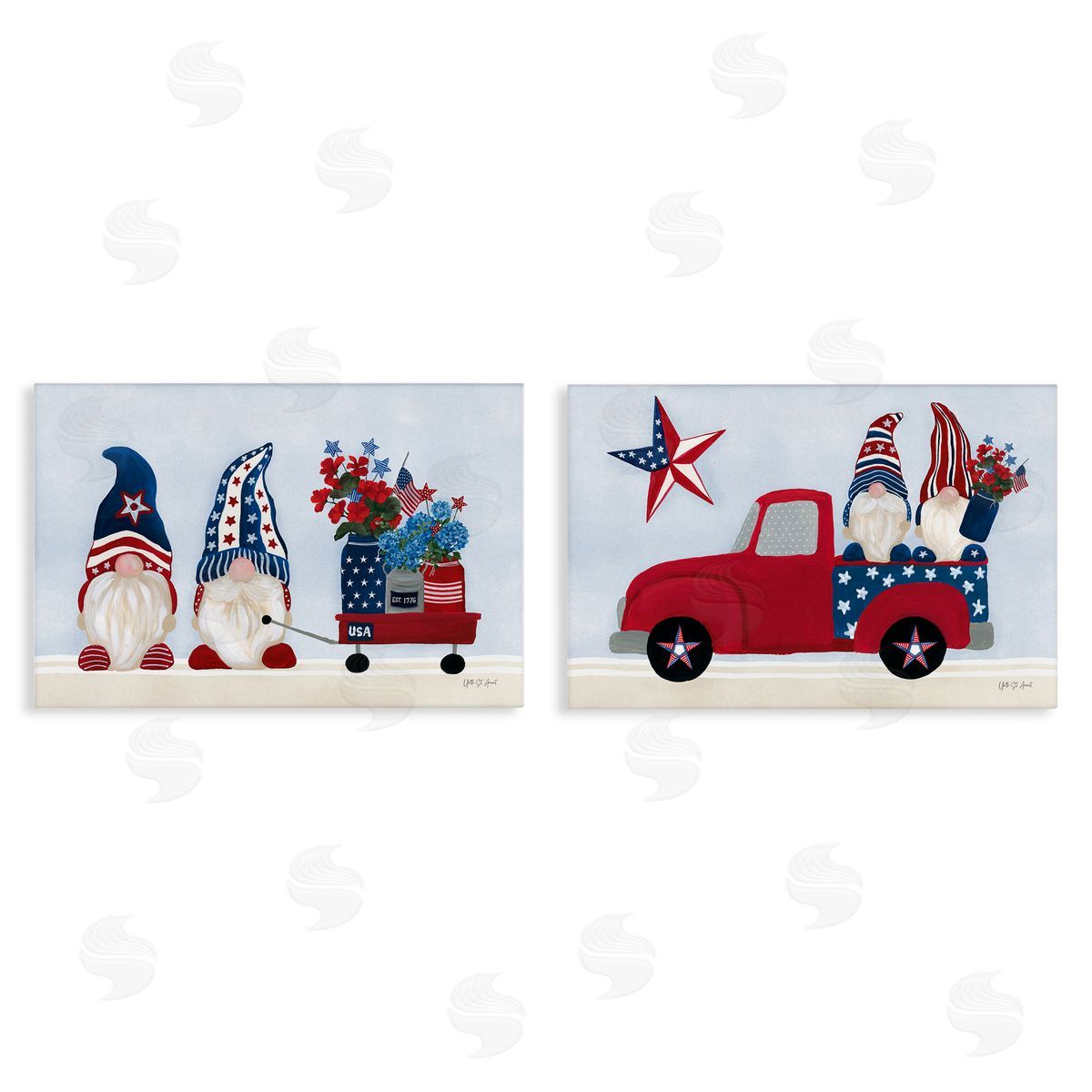Americana Florals & Gnomes Canvas Wall Art, Home Decor by Yvette St. Amant