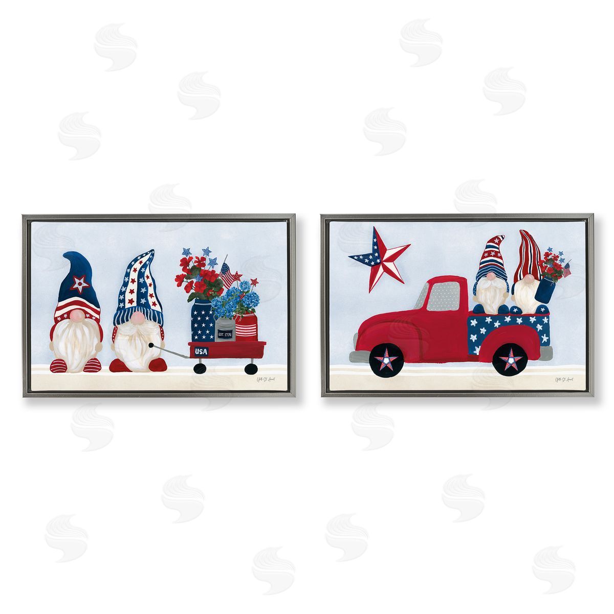 Americana Florals & Gnomes Grey Floating Frame Canvas Wall Art, Home Decor by Yvette St. Amant