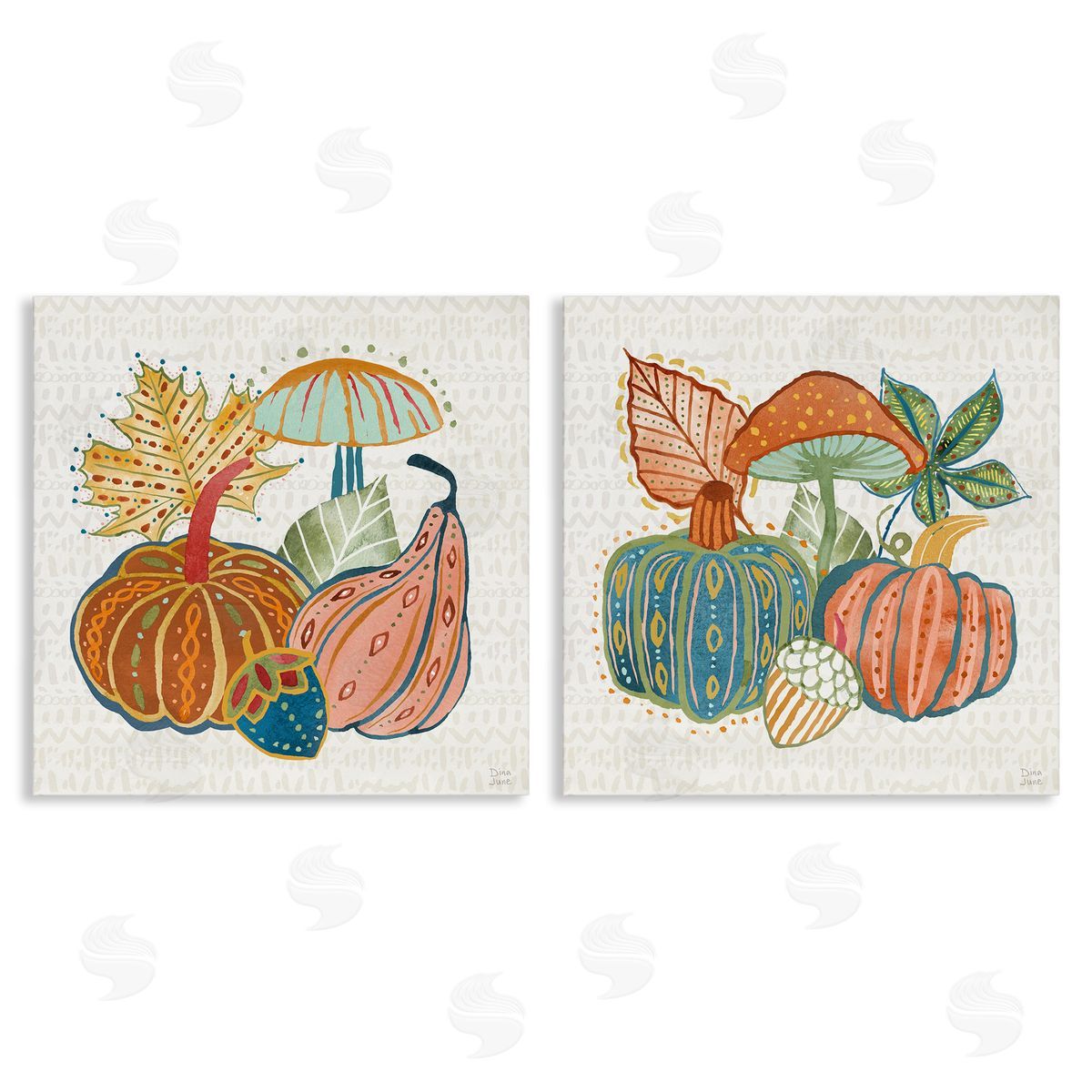 Harvest Whimsy Gourd Collection Canvas Wall Art, Home Decor by Dina June