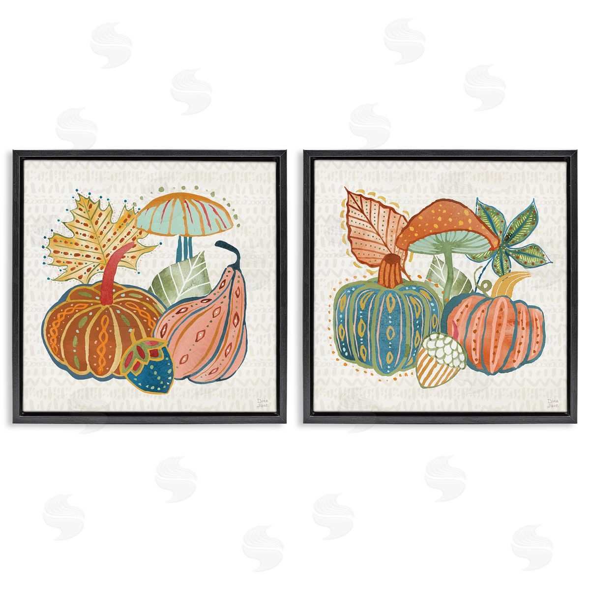 Harvest Whimsy Gourd Collection Black Floating Frame Canvas Wall Art, Home Decor by Dina June