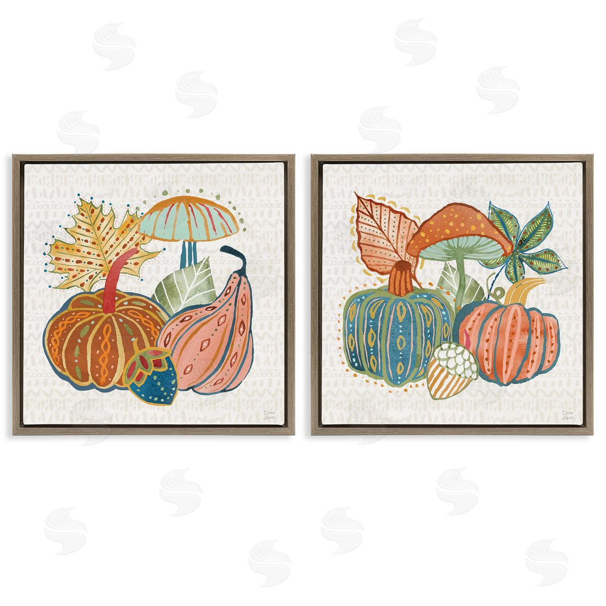 Harvest Whimsy Gourd Collection Brown Floating Frame Canvas Wall Art, Home Decor by Dina June