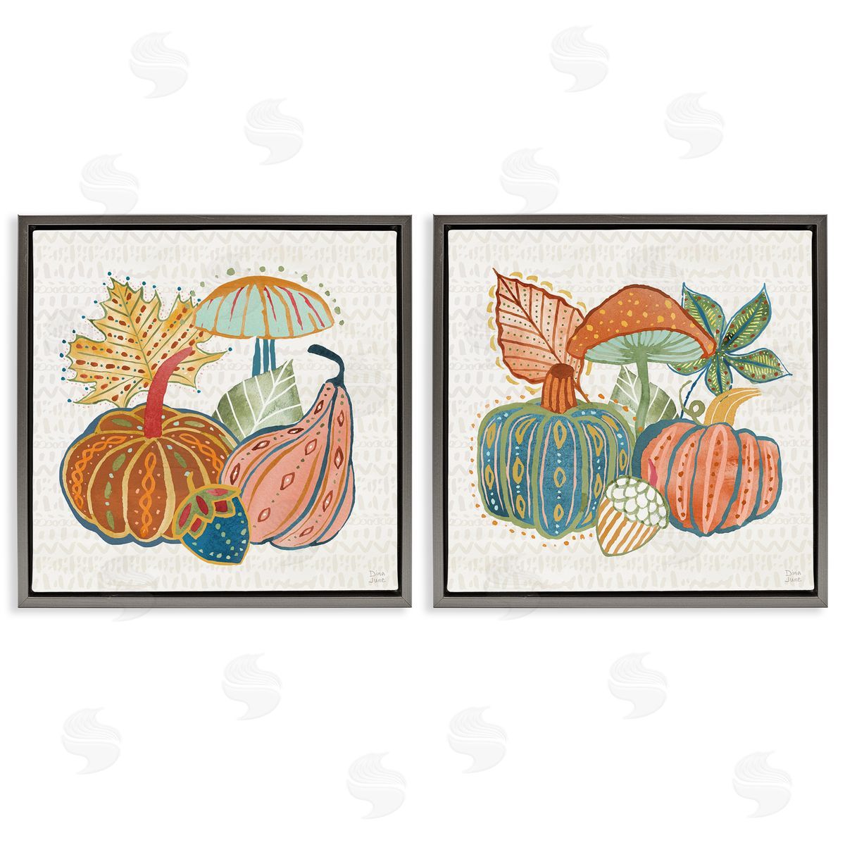 Harvest Whimsy Gourd Collection Grey Floating Frame Canvas Wall Art, Home Decor by Dina June