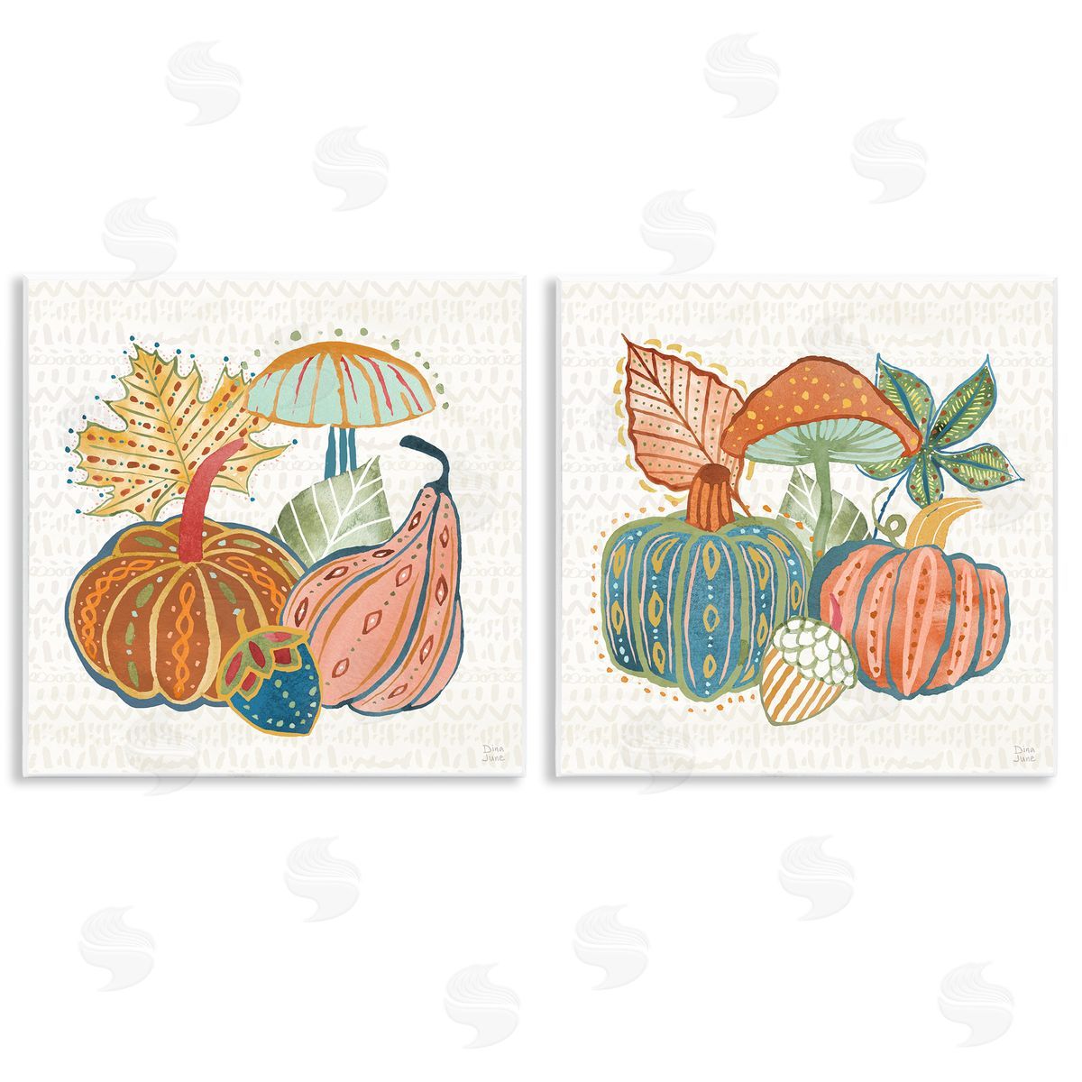 Harvest Whimsy Gourd Collection Wood Plaque Wall Art, Home Decor by Dina June