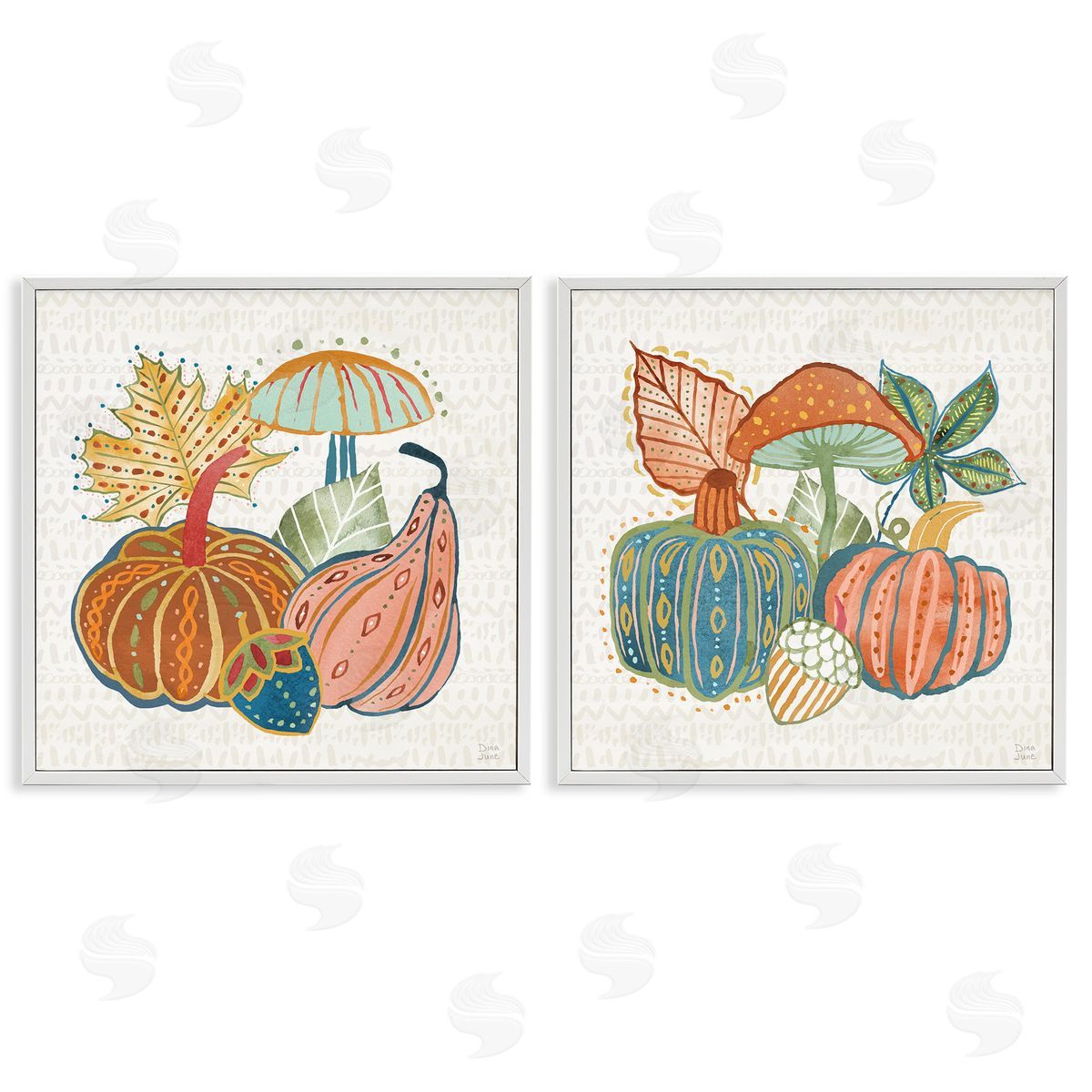 Harvest Whimsy Gourd Collection White Frame Print Wall Art, Home Decor by Dina June