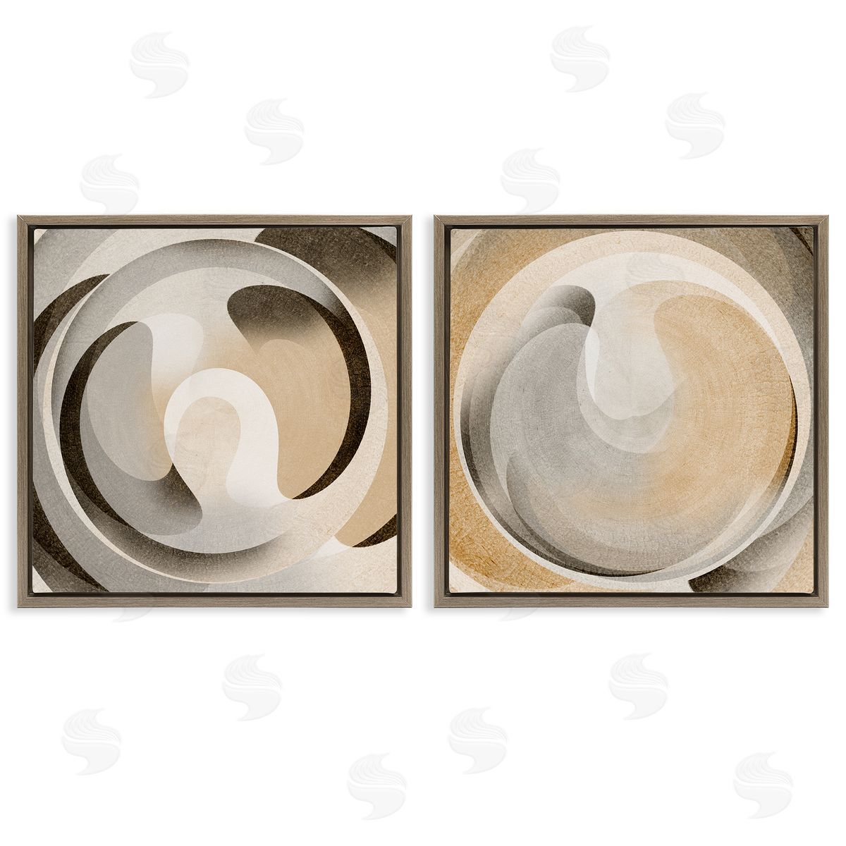 Neutral Circular Vortex Brown Floating Frame Canvas Wall Art, Home Decor by Noah Bay