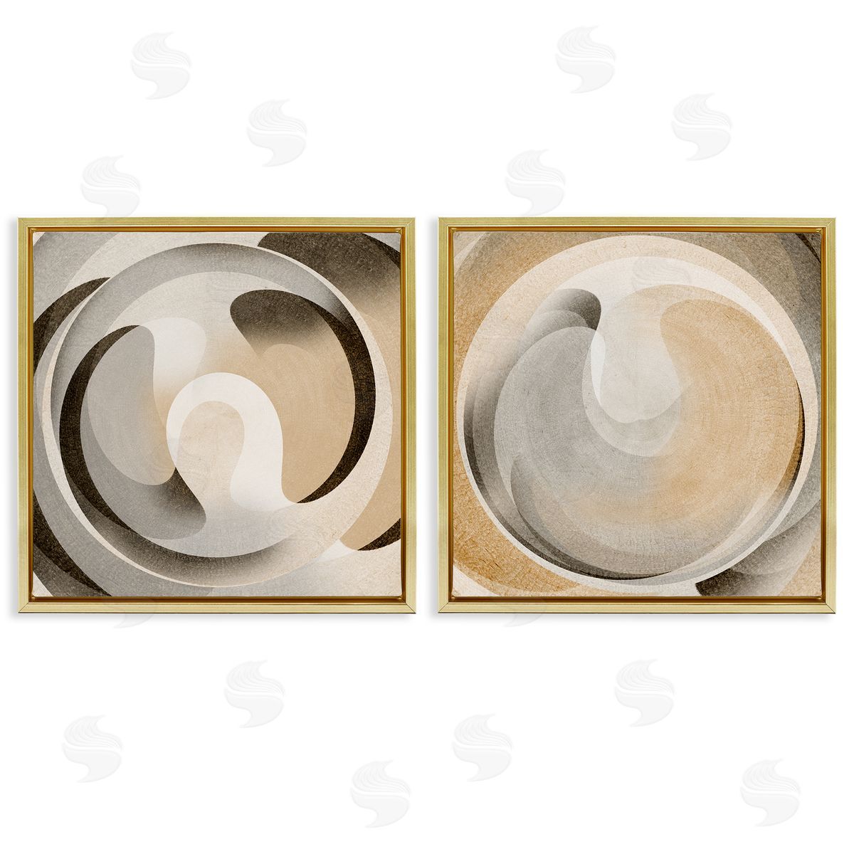 Neutral Circular Vortex Gold Floating Frame Canvas Wall Art, Home Decor by Noah Bay