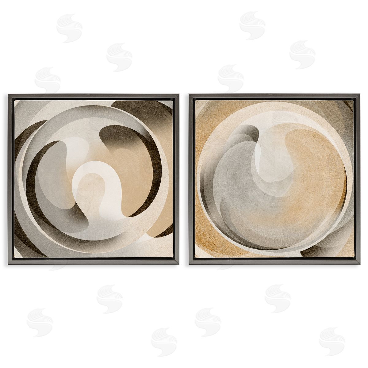 Neutral Circular Vortex Grey Floating Frame Canvas Wall Art, Home Decor by Noah Bay