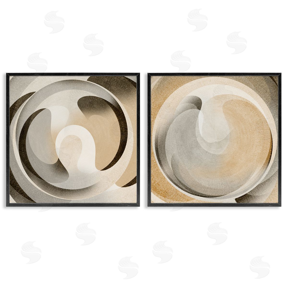Neutral Circular Vortex Black Frame Print Wall Art, Home Decor by Noah Bay