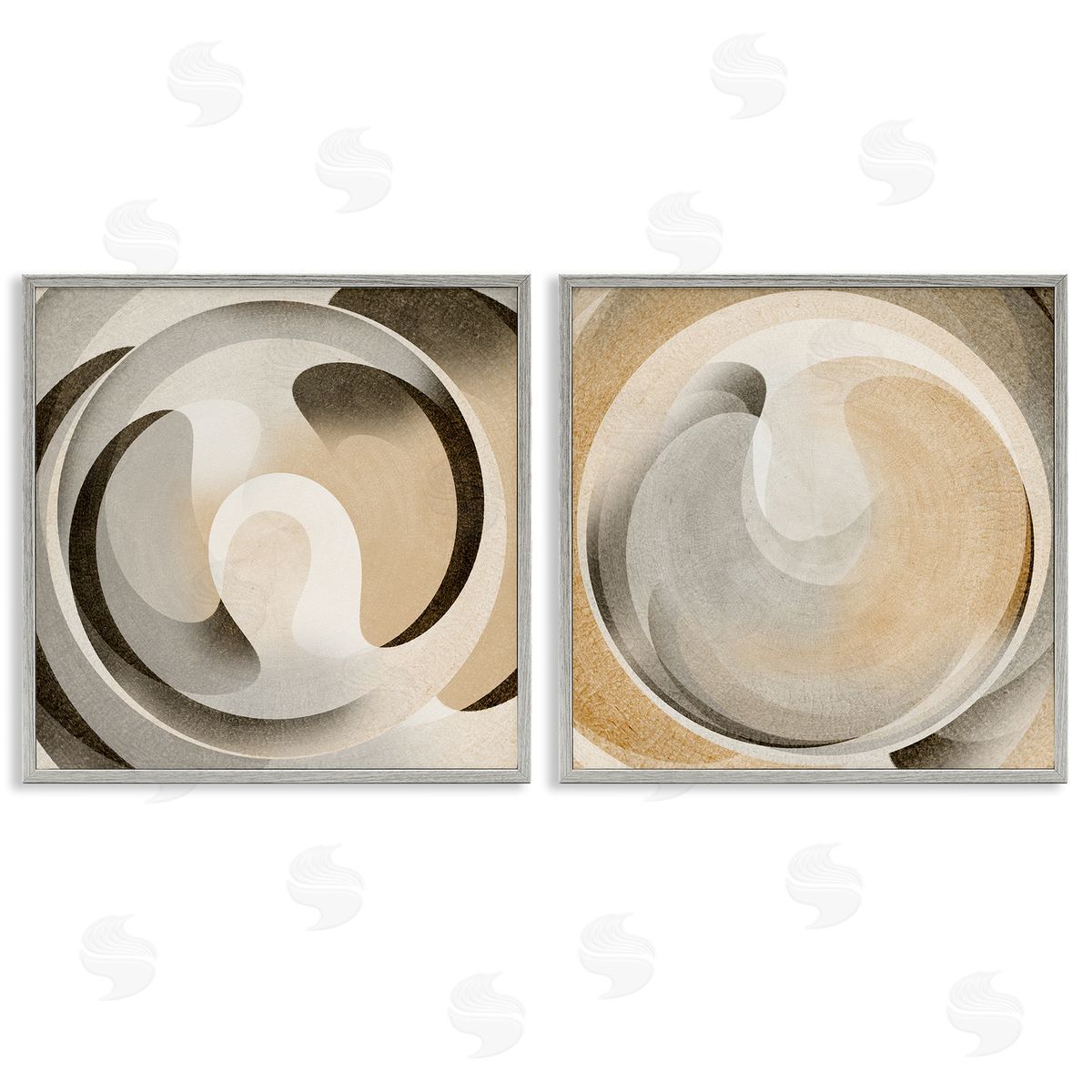 Neutral Circular Vortex Grey Frame Print Wall Art, Home Decor by Noah Bay