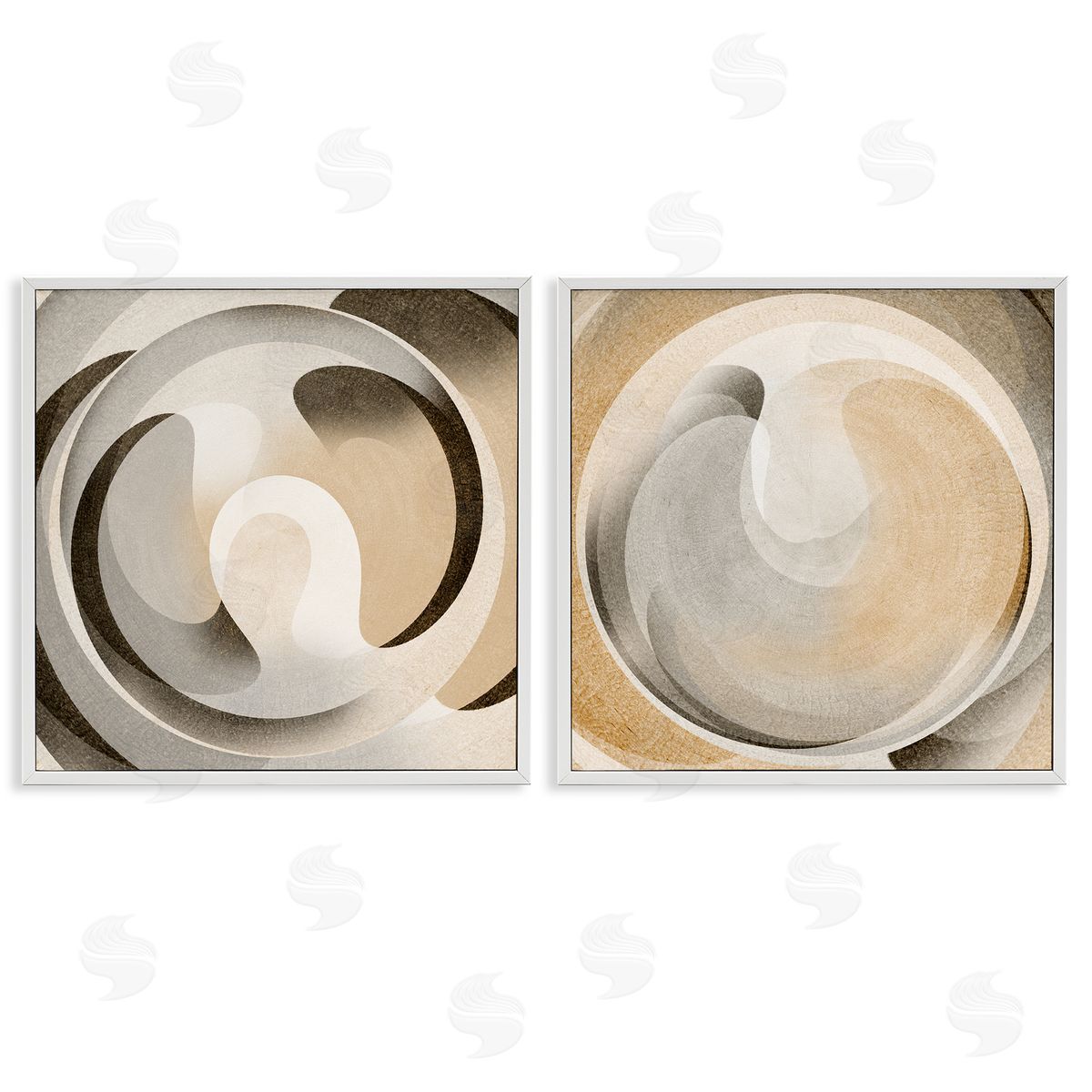 Neutral Circular Vortex White Frame Print Wall Art, Home Decor by Noah Bay