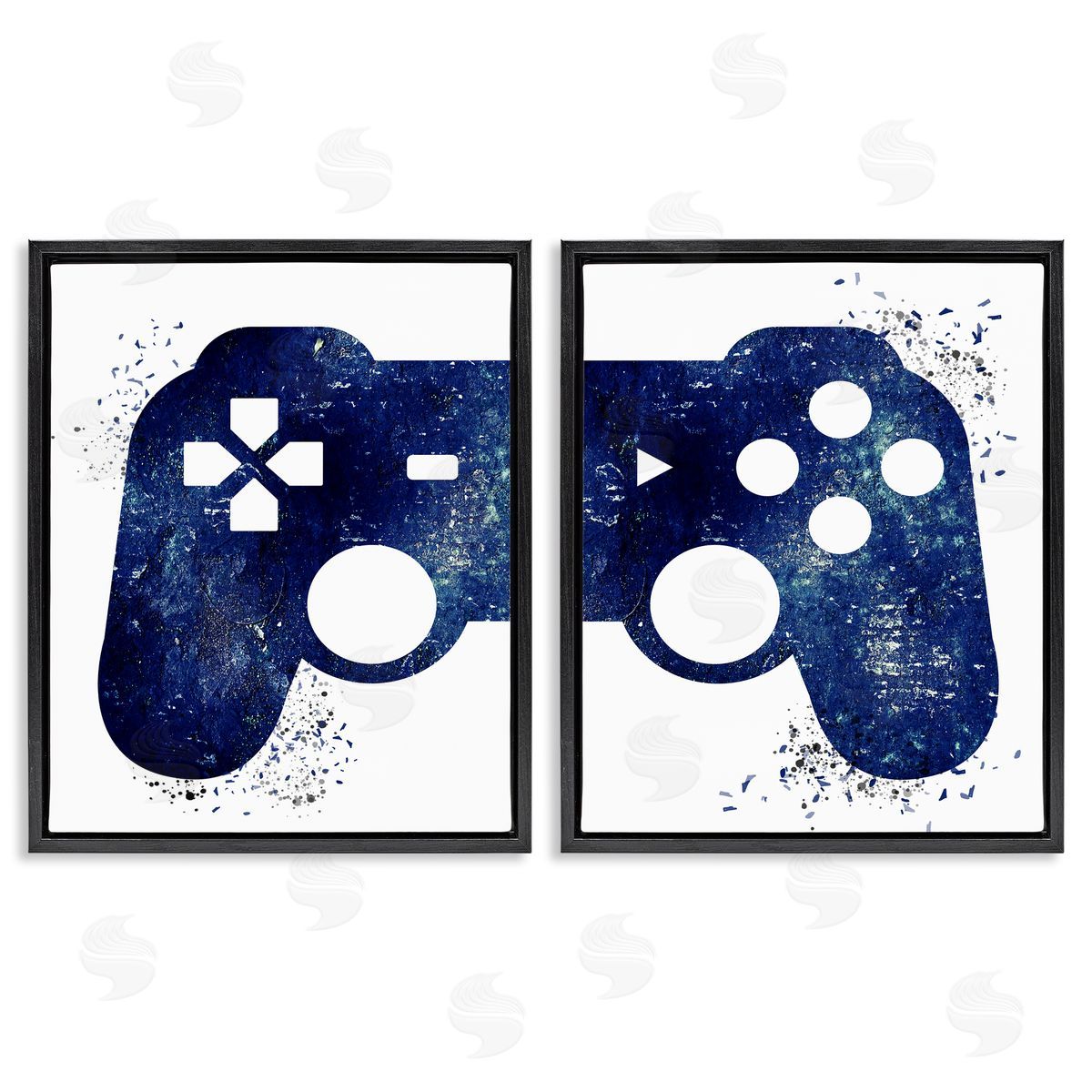 Blue Controller Modern Speckles Black Floating Frame Canvas Wall Art, Home Decor by Kim Allen