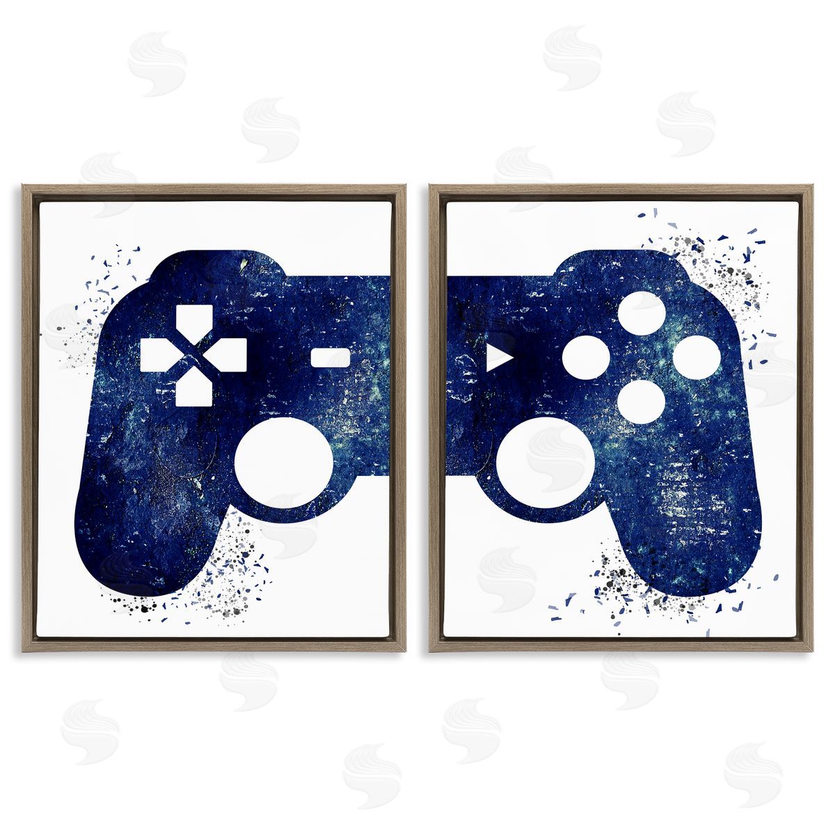 Blue Controller Modern Speckles Brown Floating Frame Canvas Wall Art, Home Decor by Kim Allen