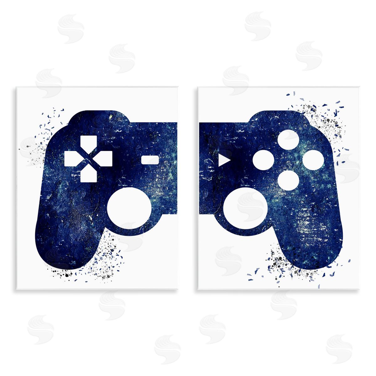 Blue Controller Modern Speckles Wood Plaque Wall Art, Home Decor by Kim Allen