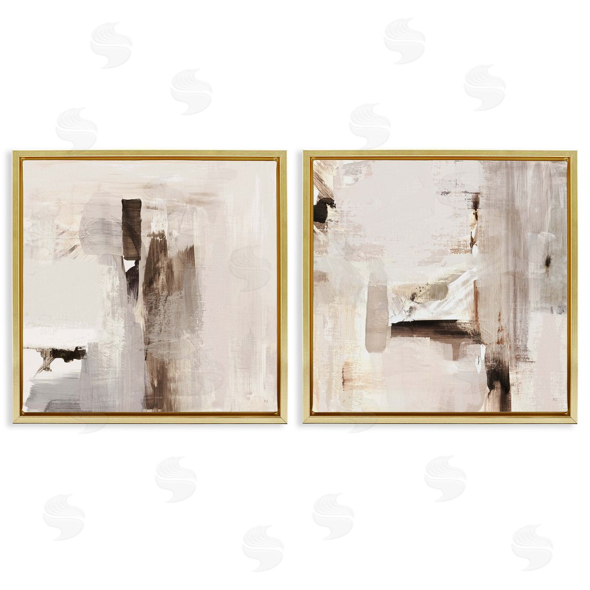 Neutral Forms on Beige Gold Floating Frame Canvas Wall Art, Home Decor by Susan Jill