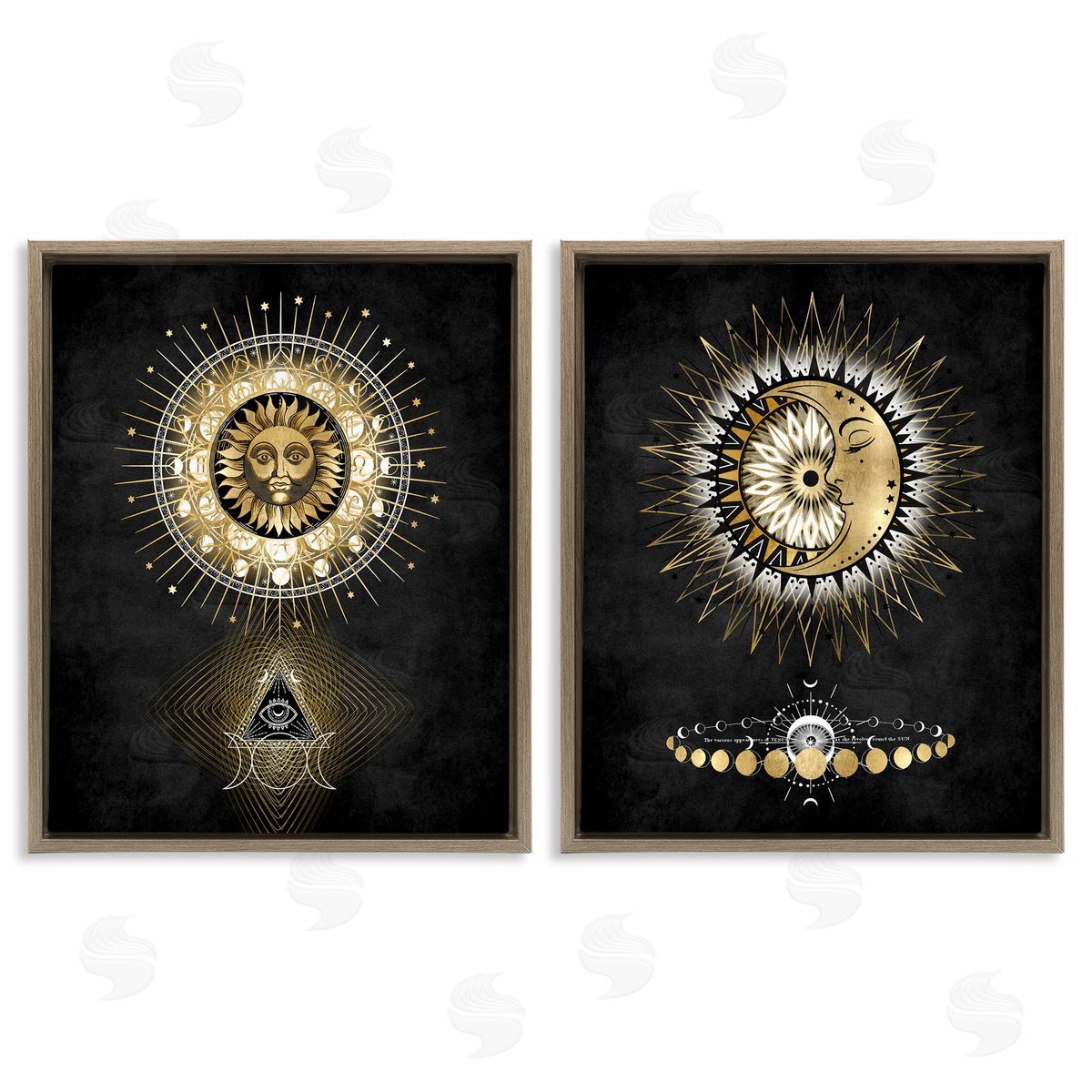 Astral Eye & Moon Phases Brown Floating Frame Canvas Wall Art, Home Decor by Oliver Jeffries