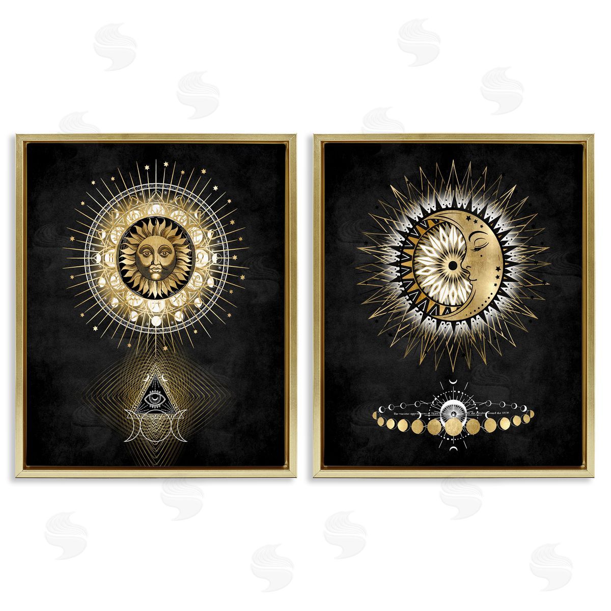Astral Eye & Moon Phases Gold Floating Frame Canvas Wall Art, Home Decor by Oliver Jeffries