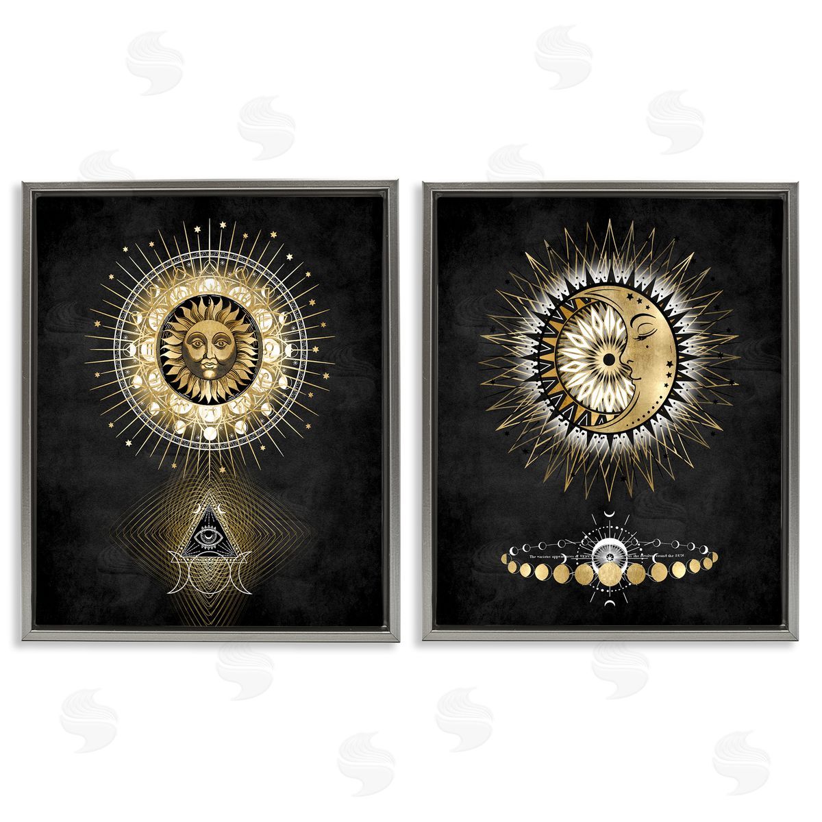 Astral Eye & Moon Phases Grey Floating Frame Canvas Wall Art, Home Decor by Oliver Jeffries