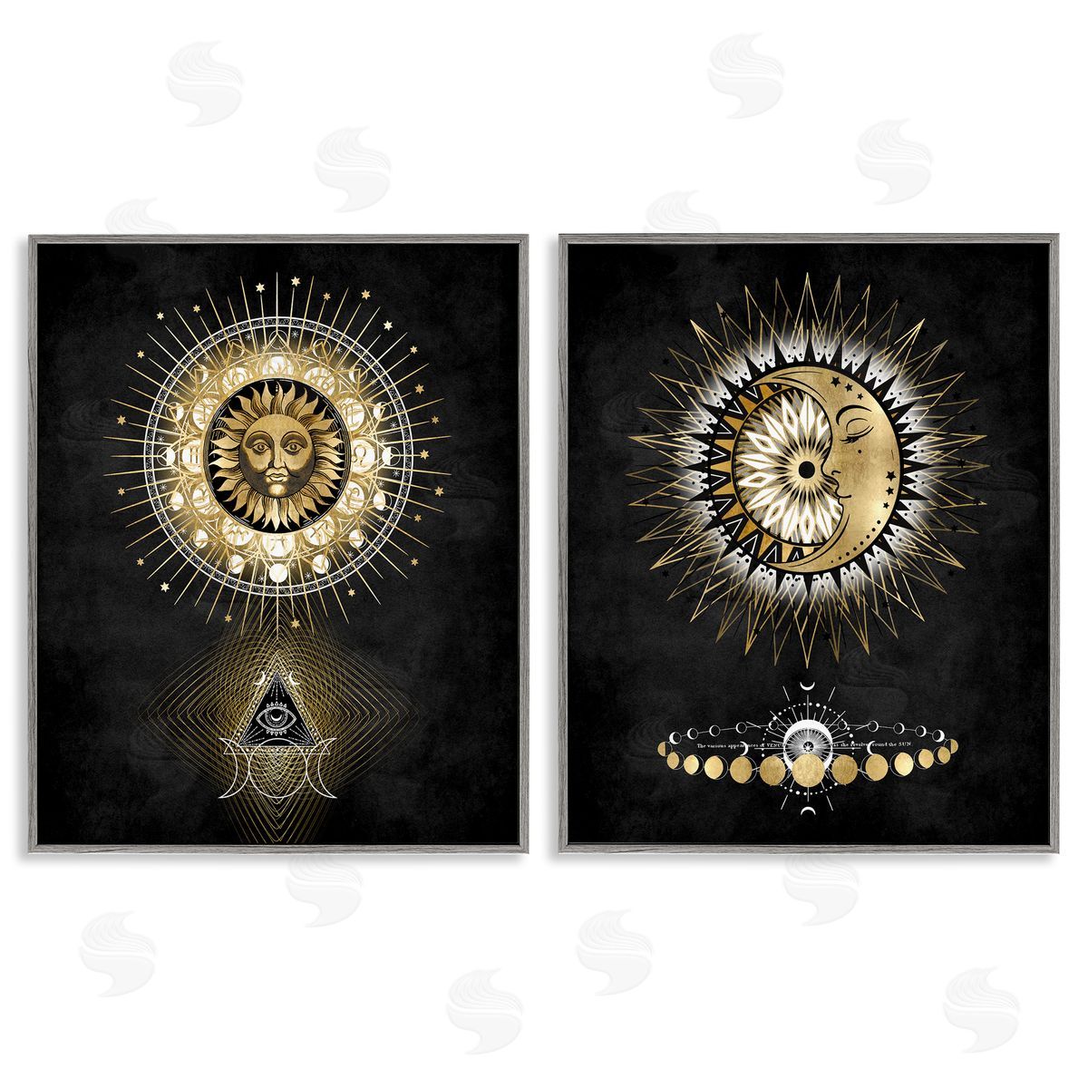 Astral Eye & Moon Phases Grey Frame Print Wall Art, Home Decor by Oliver Jeffries