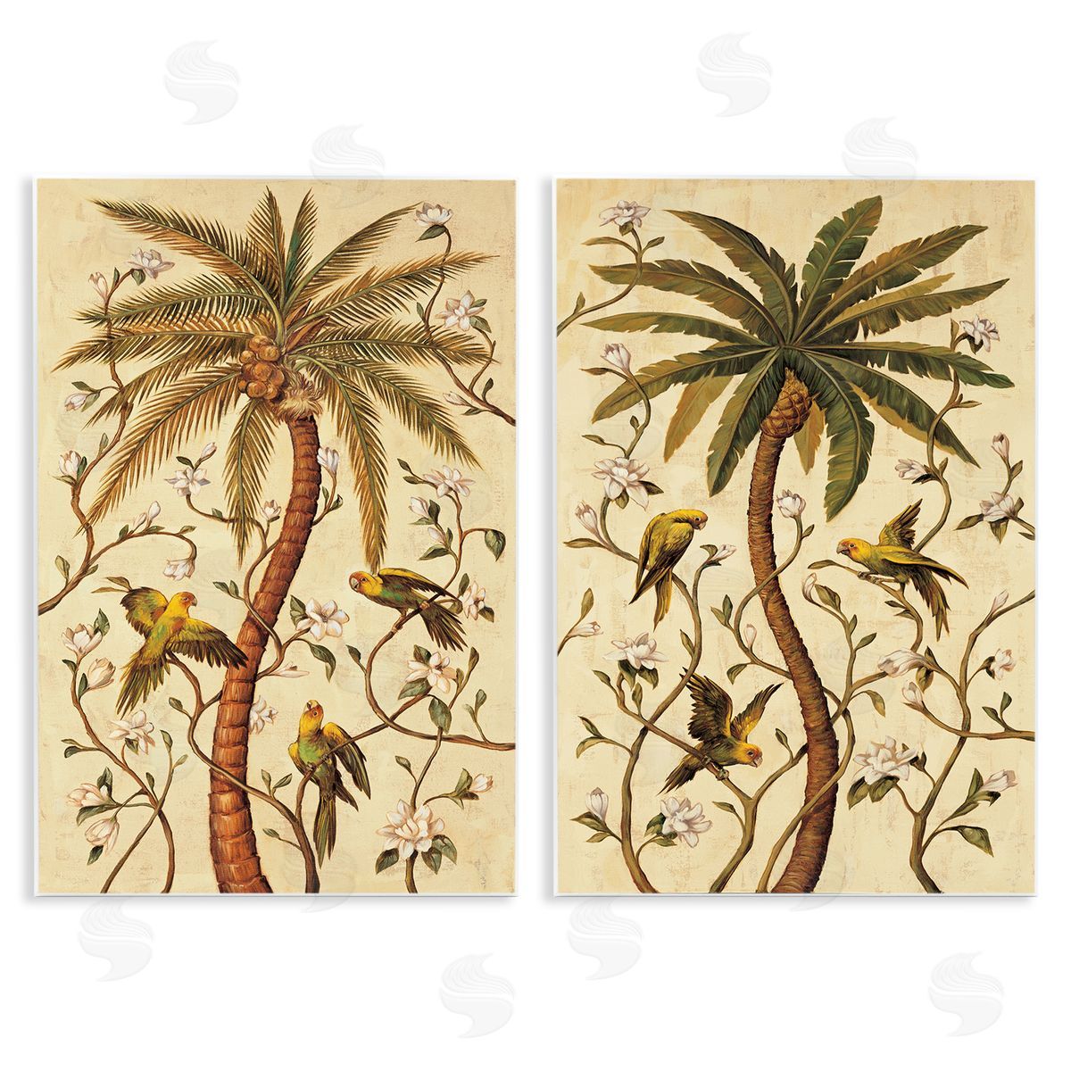 Parrots & Curving Palm Trees Wood Plaque Wall Art, Home Decor by Rodolfo Jimenez