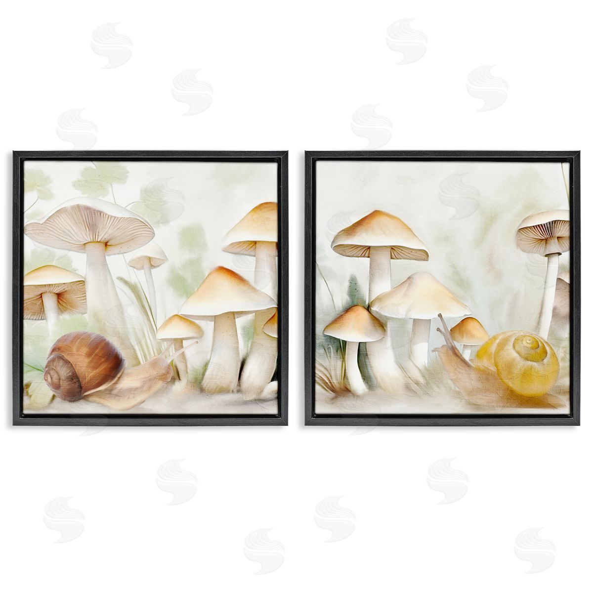Snail Crawl by Mushrooms Black Floating Frame Canvas Wall Art, Home Decor by Kim Allen