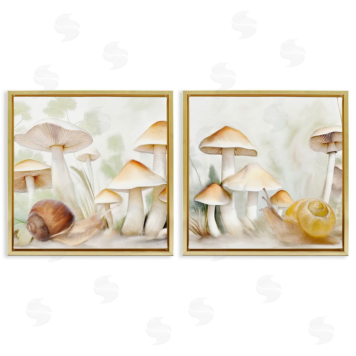 Snail Crawl by Mushrooms Gold Floating Frame Canvas Wall Art, Home Decor by Kim Allen