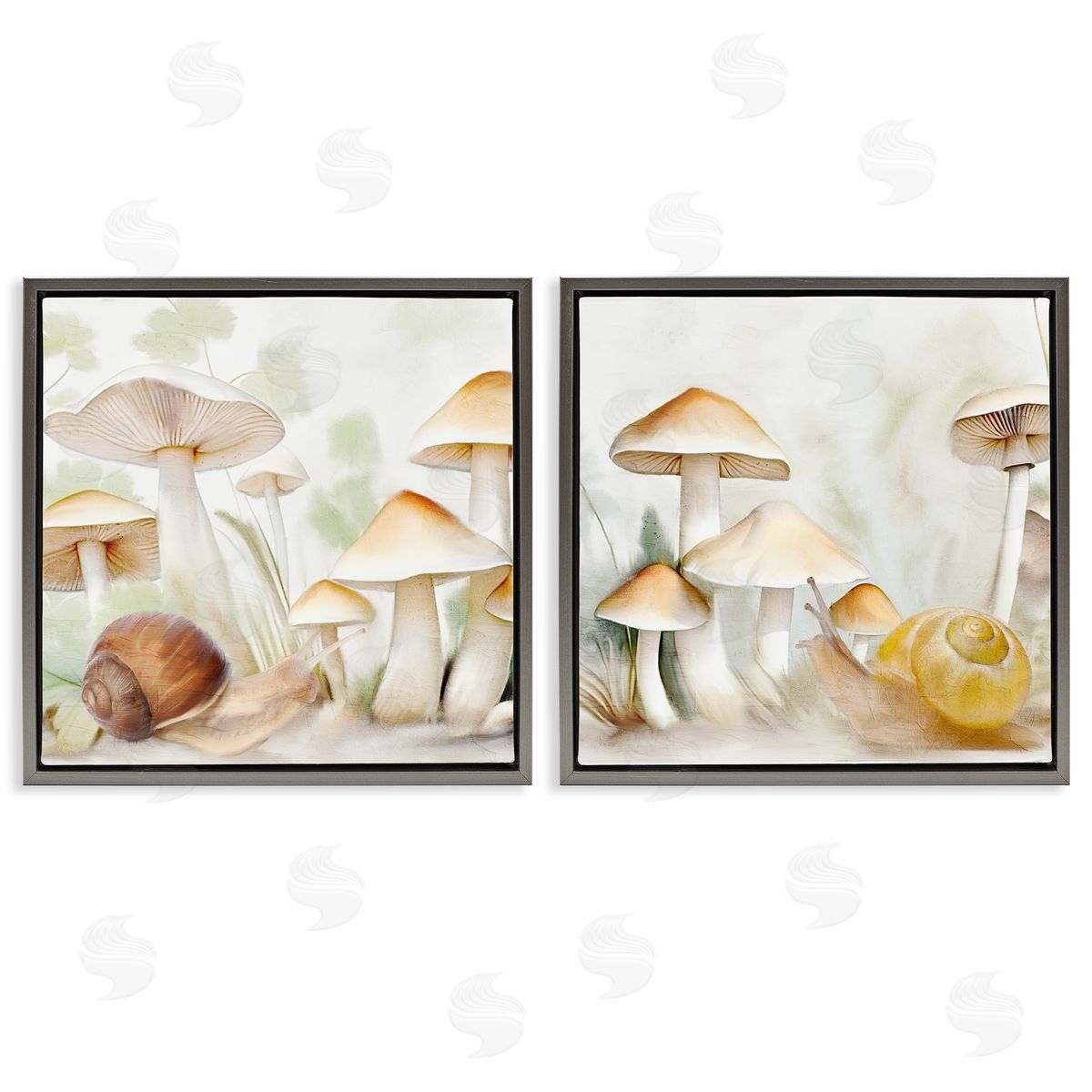 Snail Crawl by Mushrooms Grey Floating Frame Canvas Wall Art, Home Decor by Kim Allen